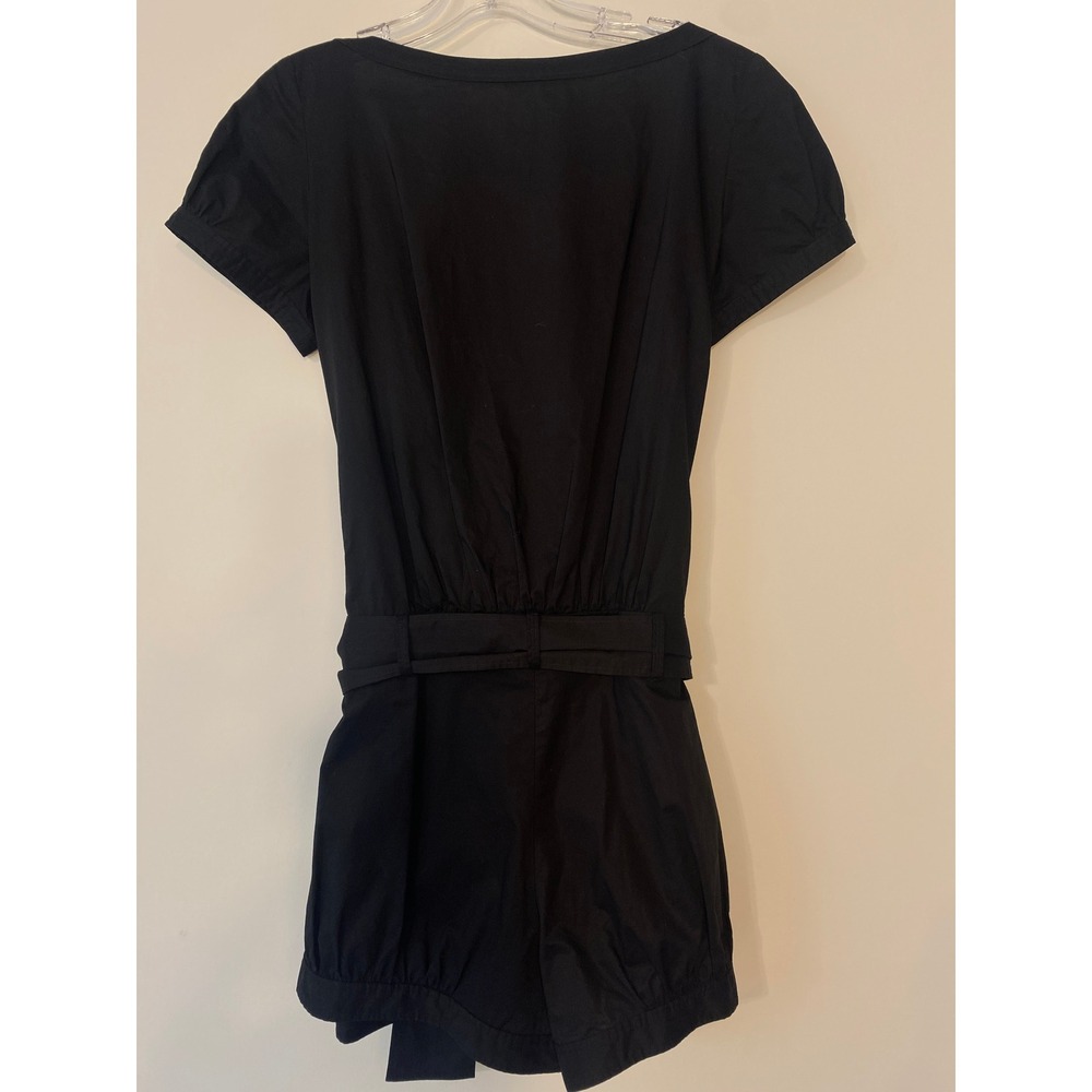 Susana Monaco Black Ruffle Button‎ Front Romper Puff Sleeve Belted NWT Size 8 - Picture 3 of 10